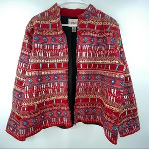 Chico's Open Cardigan Applique Shimmery Sz 2